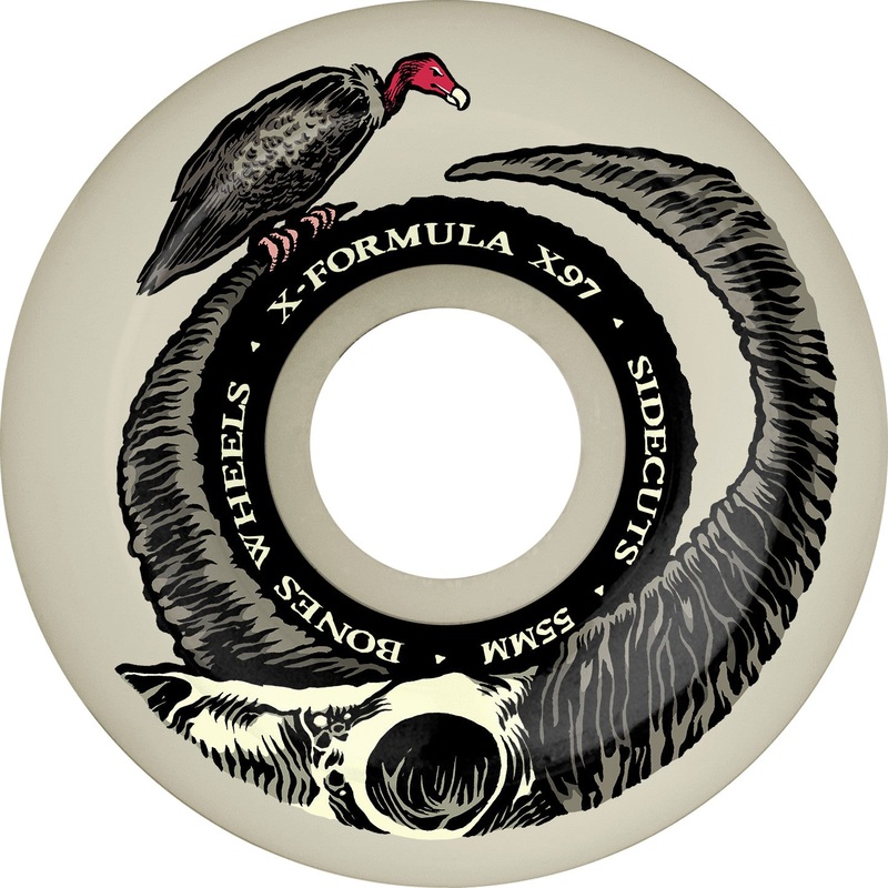 Bones 97a X Formula Floor Horns V5 Sidecut 55mm Skateboard Wheels 55mm White