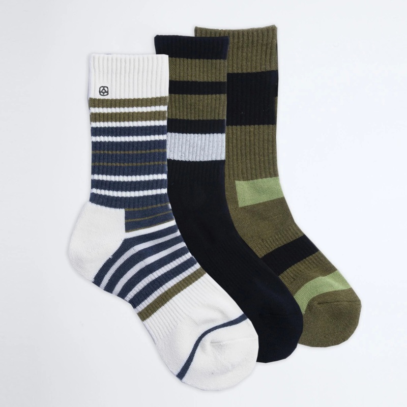Coal Everyday Crew 3 Pack Stripe Socks Olive/Black/Ols LG/XL