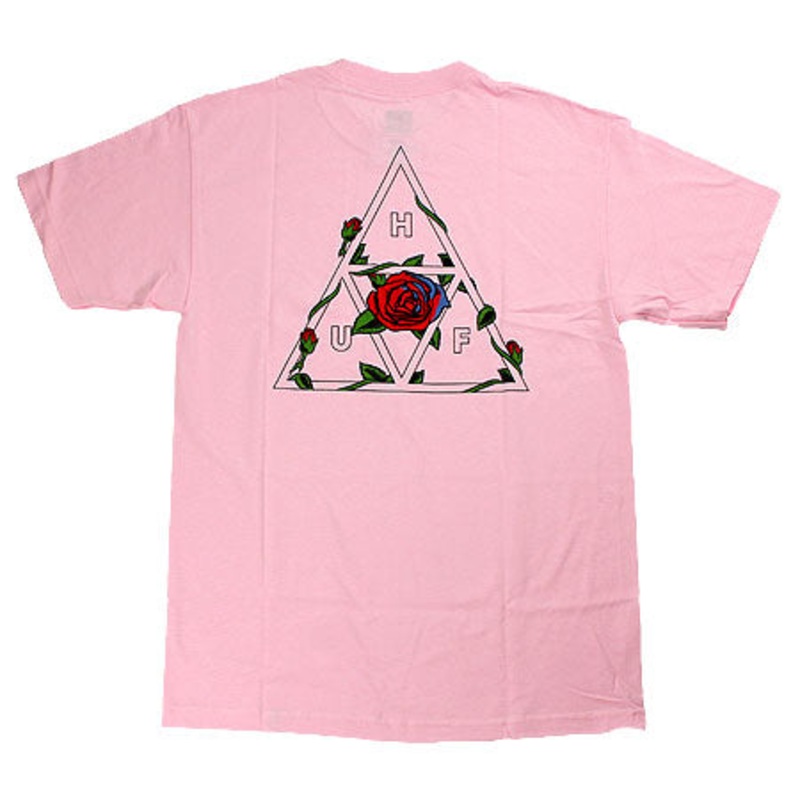 HUF Roses Triple Triangle T Shirt Pink Small
