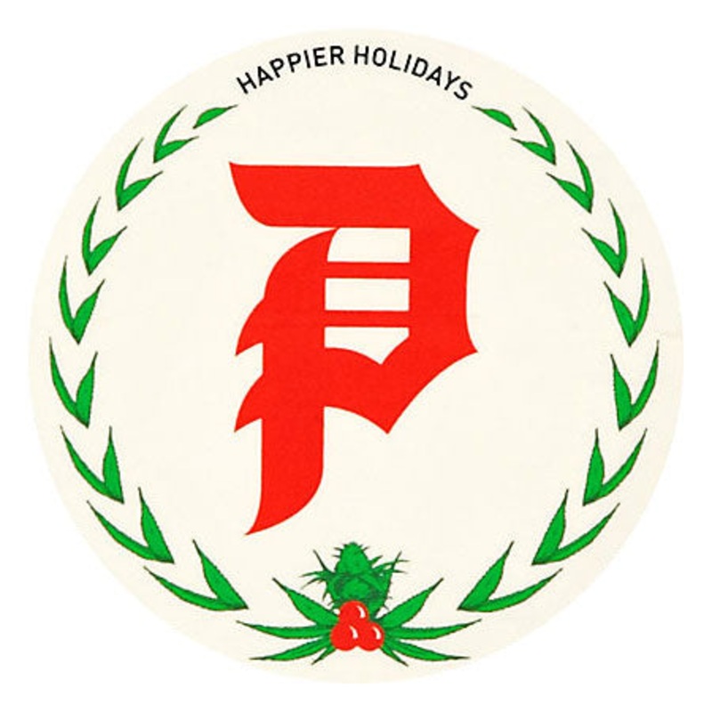 Primitive Skateboarding Happier Holidays Sticker Green/ Red 3″