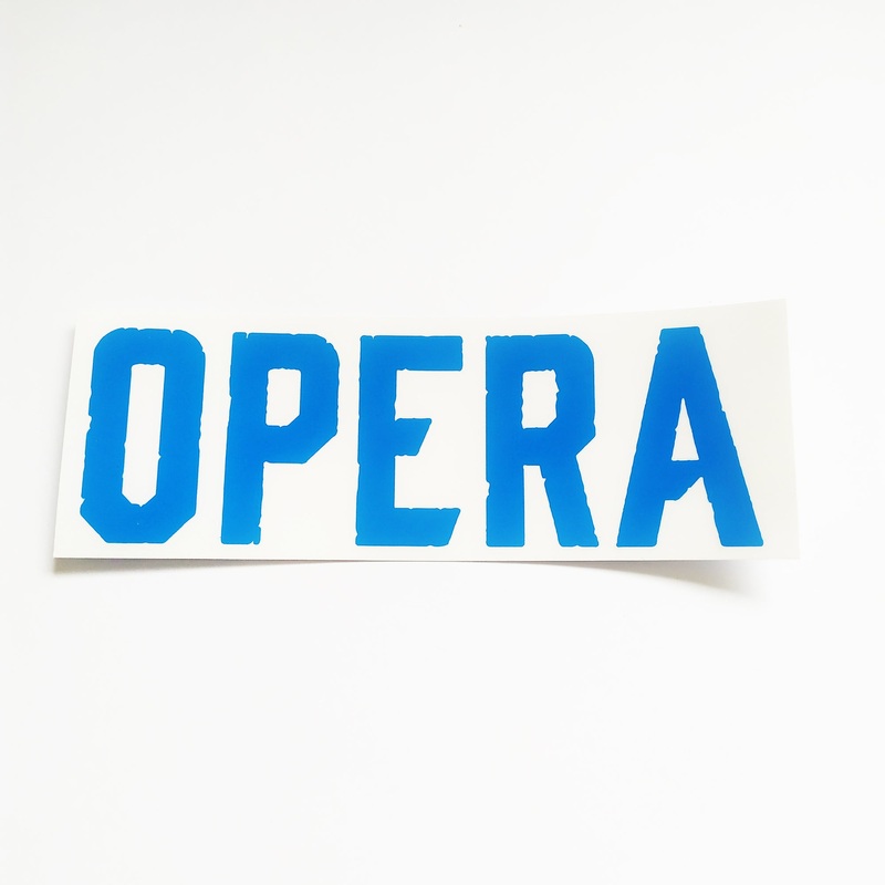 Opera Skateboards Rub-On Skateboard Sticker – Blue on Clear – 18cm across approx
