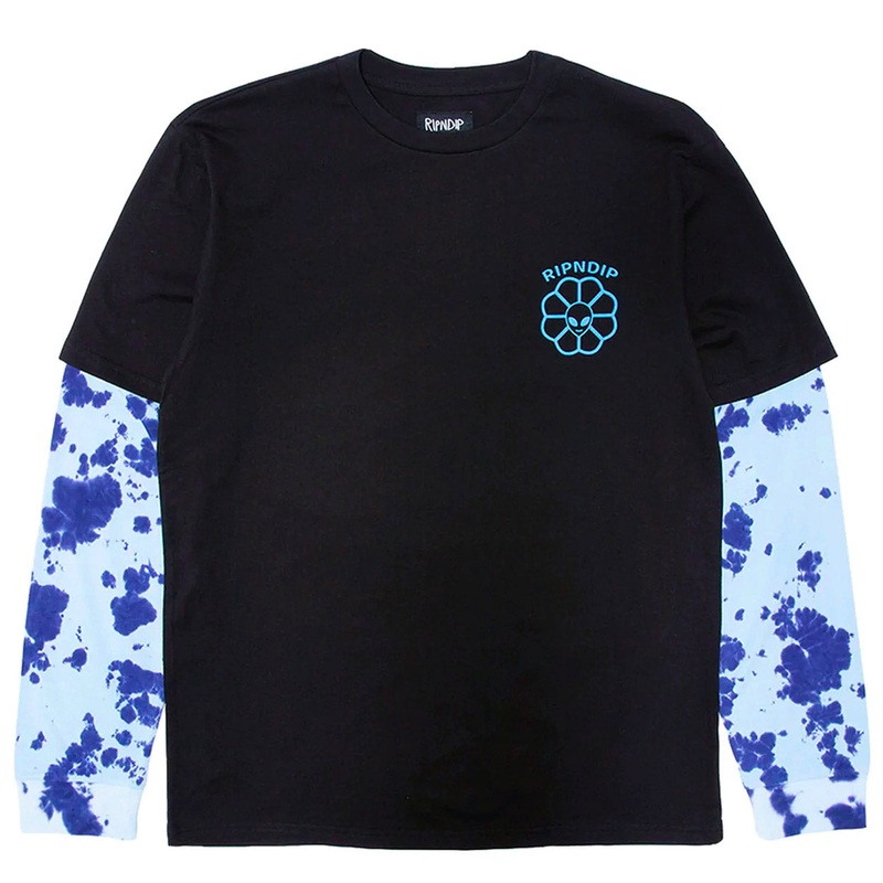 RIPNDIP – Get A Grip Double Sleeve T-Shirt – Black / Light Blue Tie Dye S