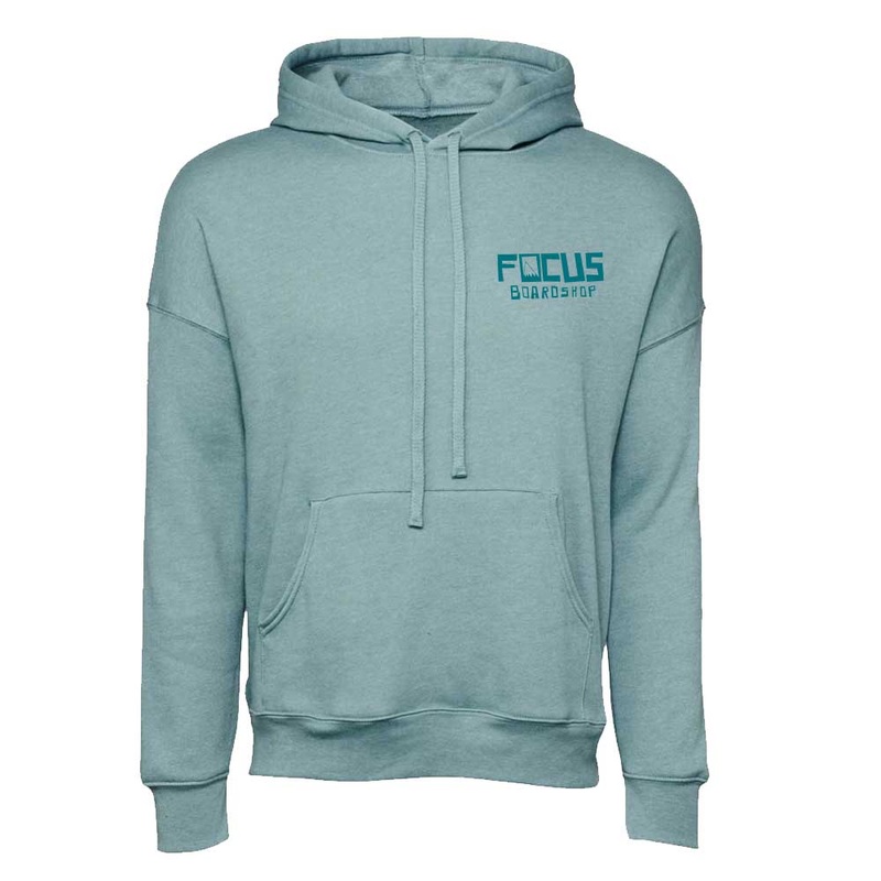 Focus Boardshop Snow Logo Drop Shoulder Pullover Hoodie – Heather Blue Lagoon X-Small Heather Blue Lagoon