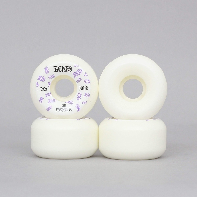 Bones 55mm 100’s V5 #3 Sidecut Skateboard Wheels White / Purple