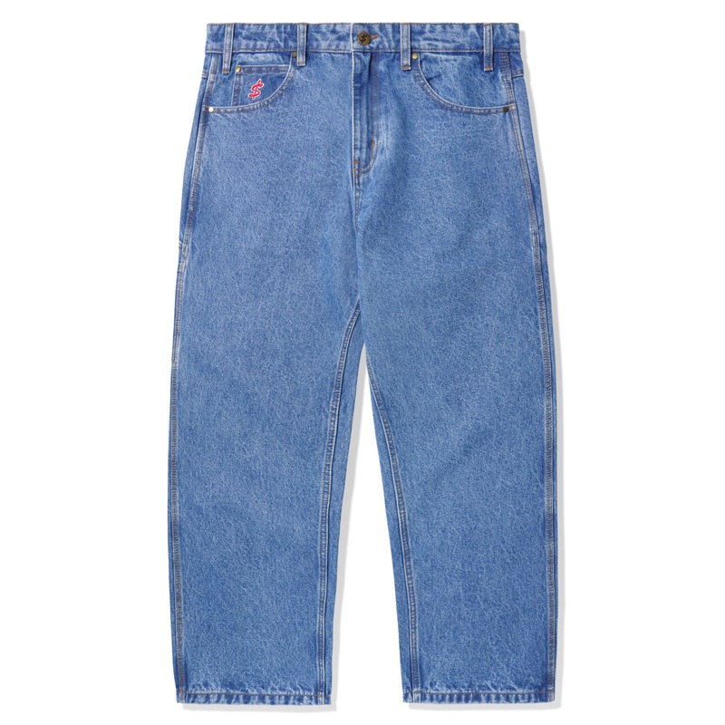 Cash Only Logo Baggy Denim Jeans Washed Indigo 30