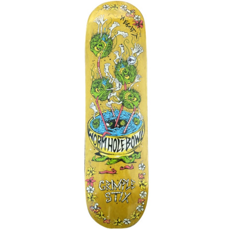 Antihero Peter Hewitt Grimple Stix On Vacation Skateboard Deck Yellow 8.85″ 8.85″