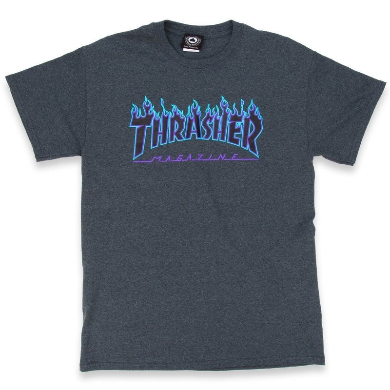 THRASHER FLAME LOGO TEE DARK HEATHER S