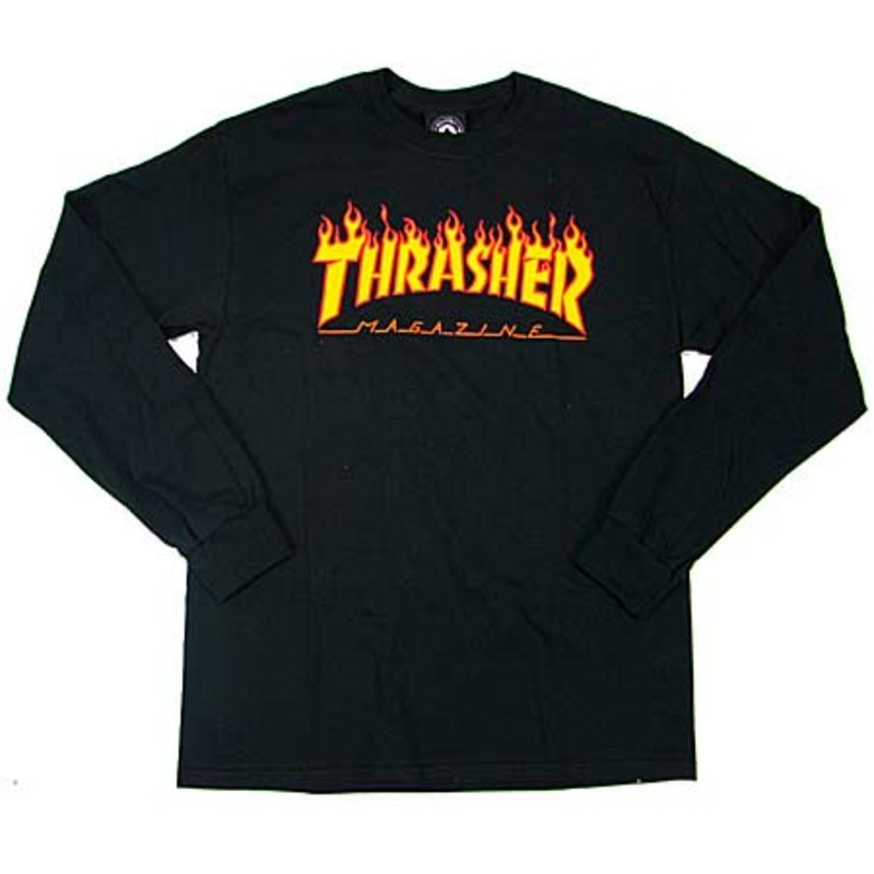 Thrasher Magazine Flame Logo Long Sleeve T Shirt Black Small