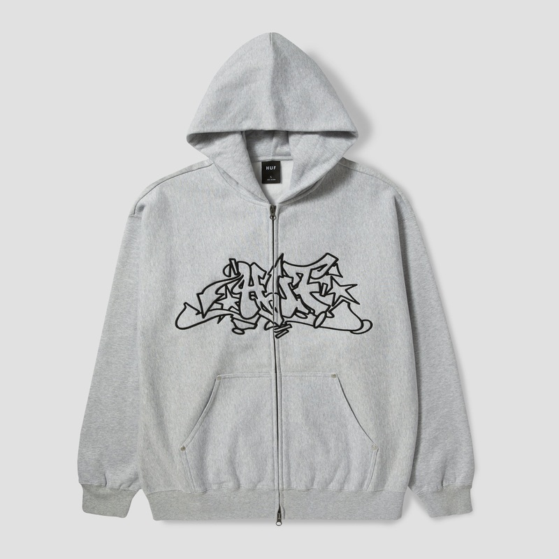 HUF Outlines Heavy Weight Full Zip Fleece Heather Grey Small