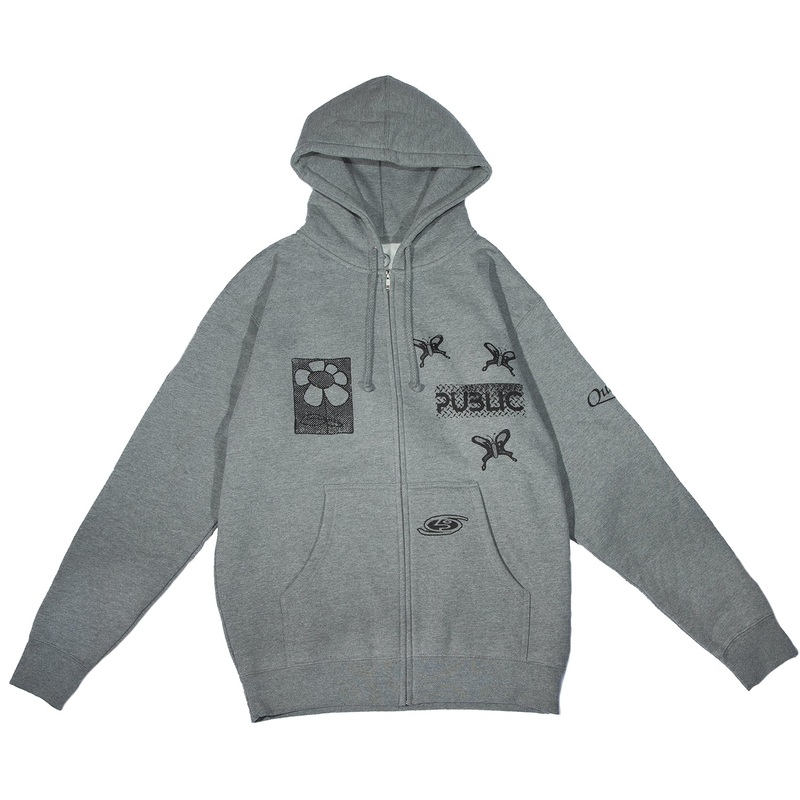 Public Sum Zip Up Hoodie Gray LG
