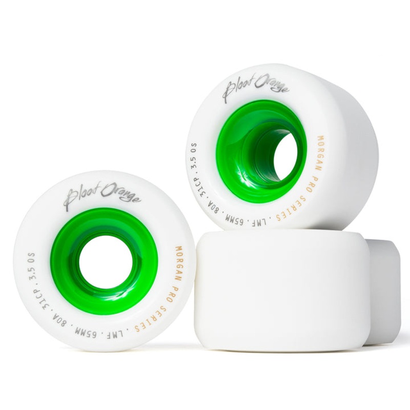 Blood Orange Morgan Pro Series 65mm, 80a Longboard Wheels – White with Green Core 65mm White with Green Core