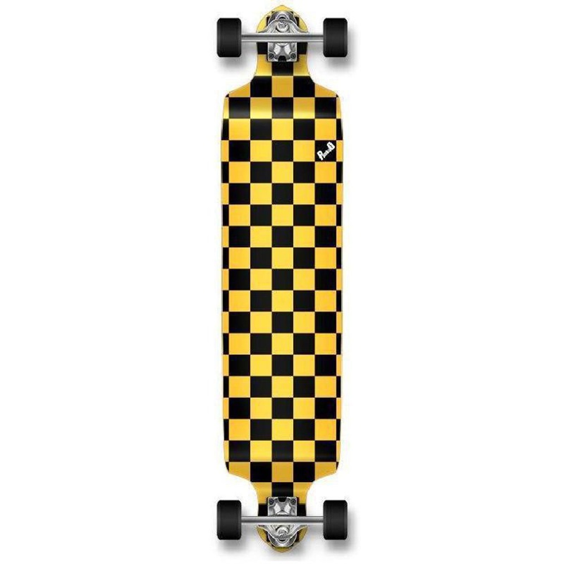 Punked Checkered Yellow Drop Down Downhill Longboard Complete