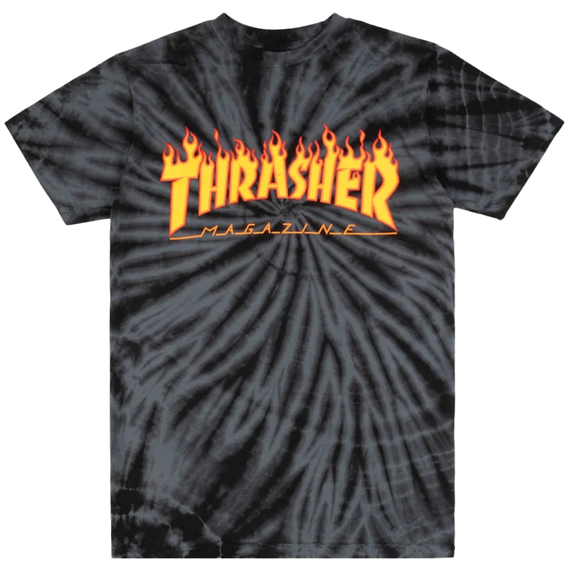 Thrasher Magazine Girls  Flame Logo Tie Dye T Shirt Black/ Grey Extra small