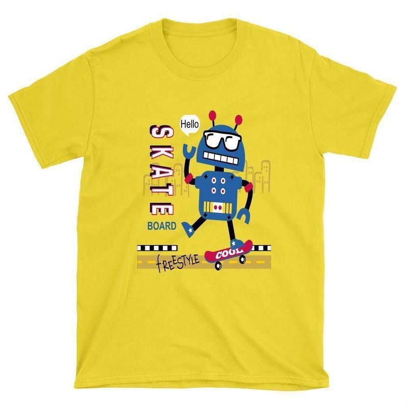 Funny Robot Skateboard T-Shirt S Yellow