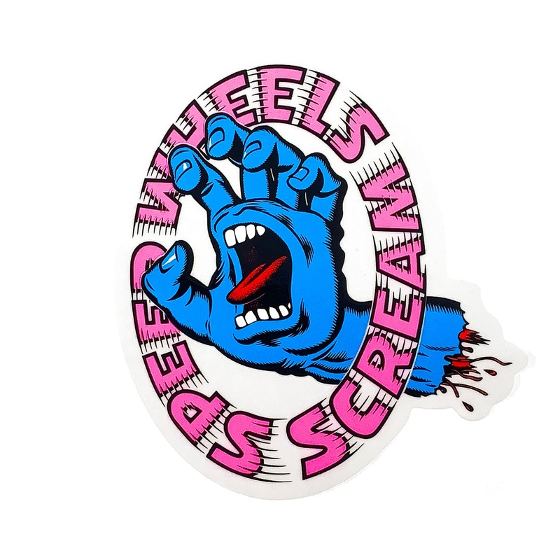 Santa Cruz 4″ Screaming Hand Sticker – Blue / Pink
