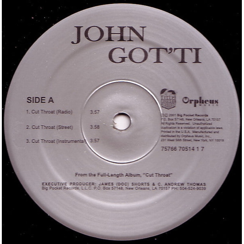 John Got’ti  Cut Throat / Put It On Me / Scarred Vinyl LP Record *Sealed 2001 Release*