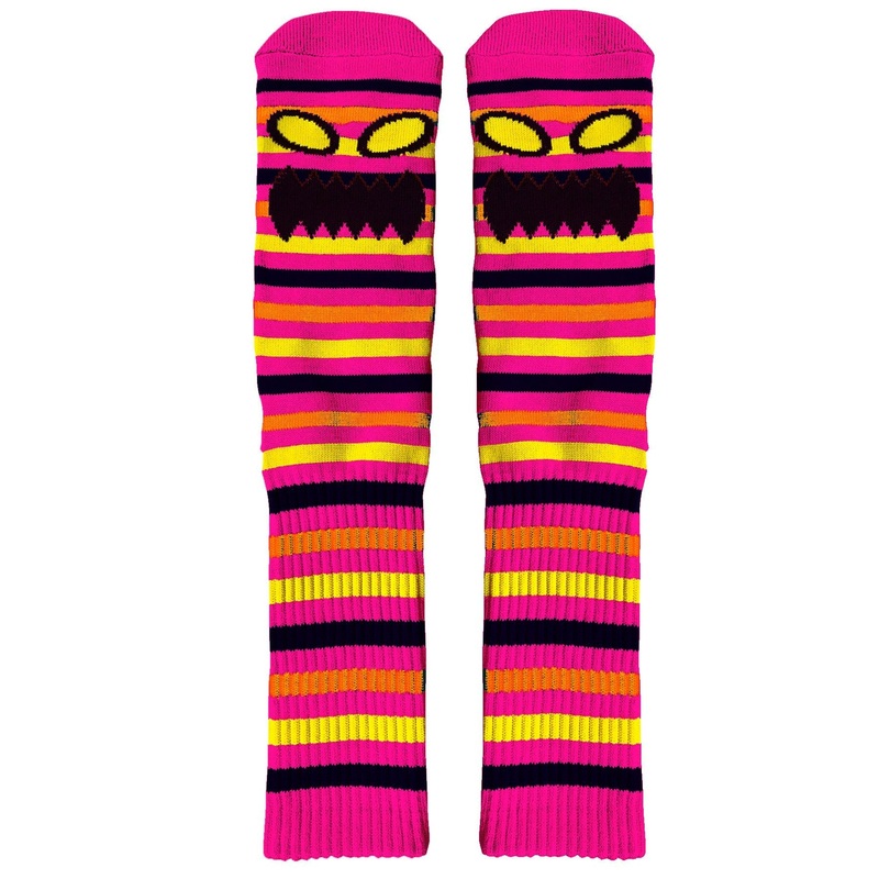 Monster Face Mini Stripes Sock (Pink)