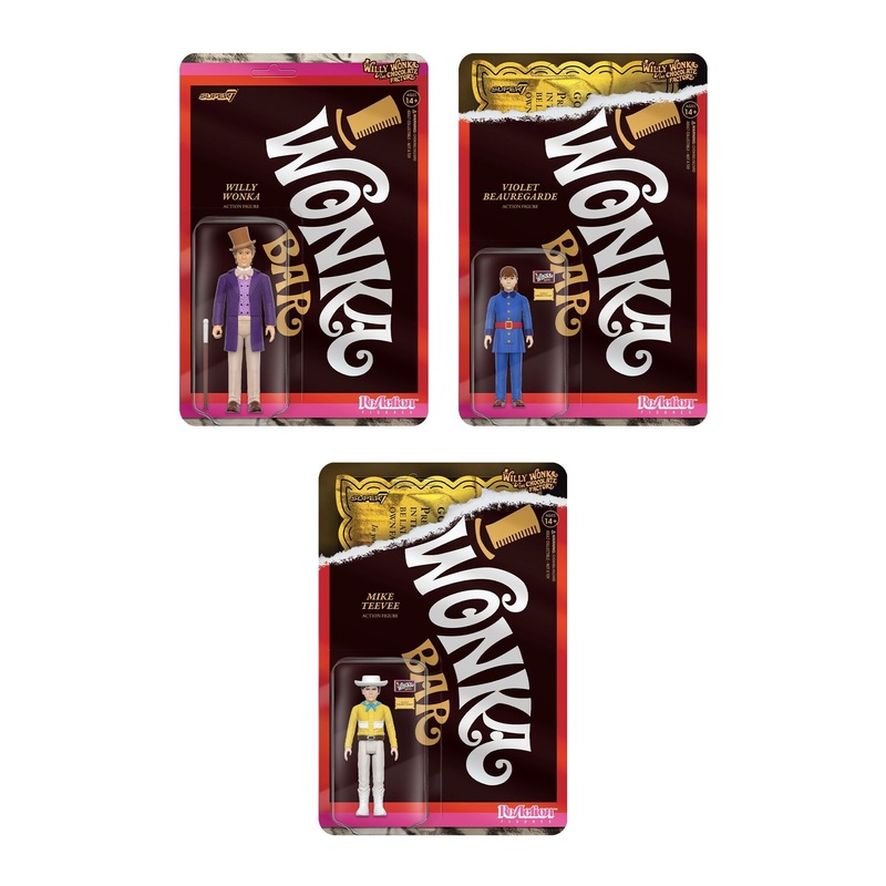 Super7 x WILLY WONKA & THE CHOCOLATE FACTORY – Willy Wonka, Violet Beauregarde & Mike Teevee ReAction Figure Set