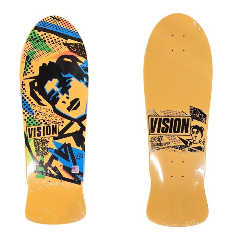 VISION GONZ reissue Skateboard deck – YELLOW (BLACK HAIR BLUE EYES YELLOW FACE)