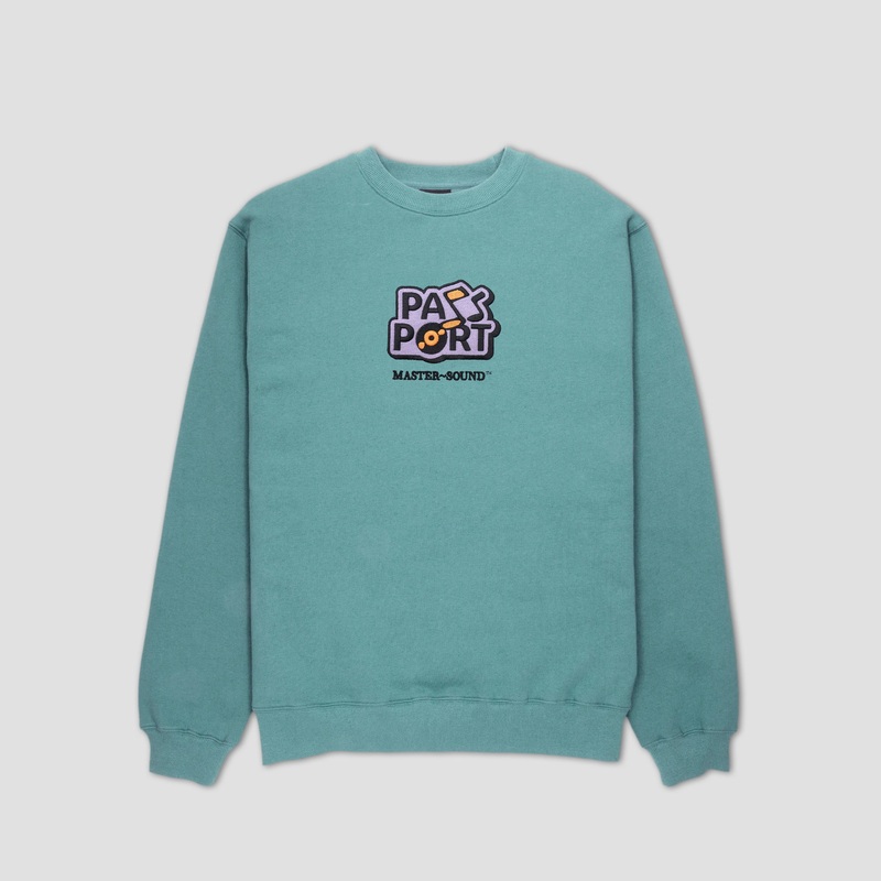 PassPort Master~Sound Embroidered Crew Washed Out Teal Small