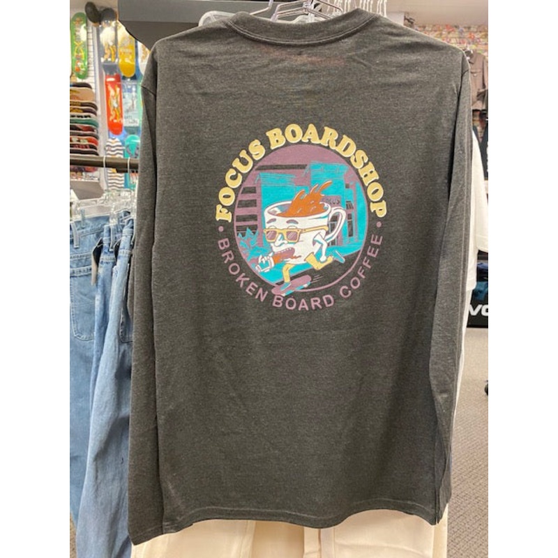 Focus Boardshop and Broken Board Coffee Collaboration RecycledSoft Long Sleeve T-Shirt X-Small Charcoal