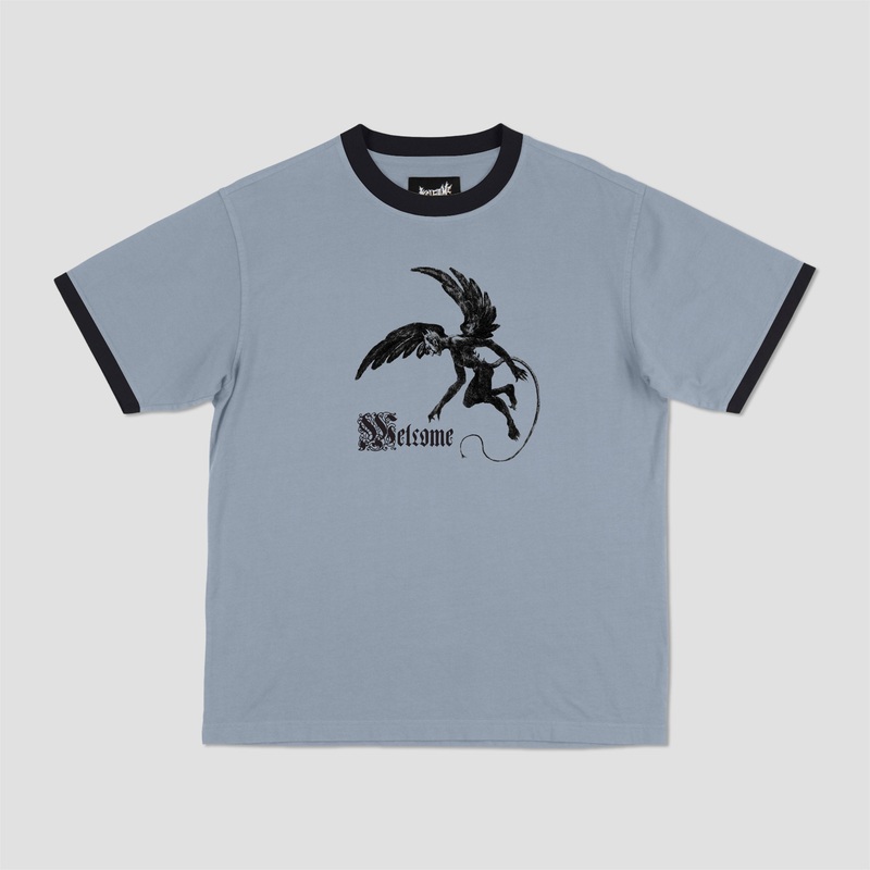 Welcome Scatter Shortsleeve Ringer Knit Mist / Black Small