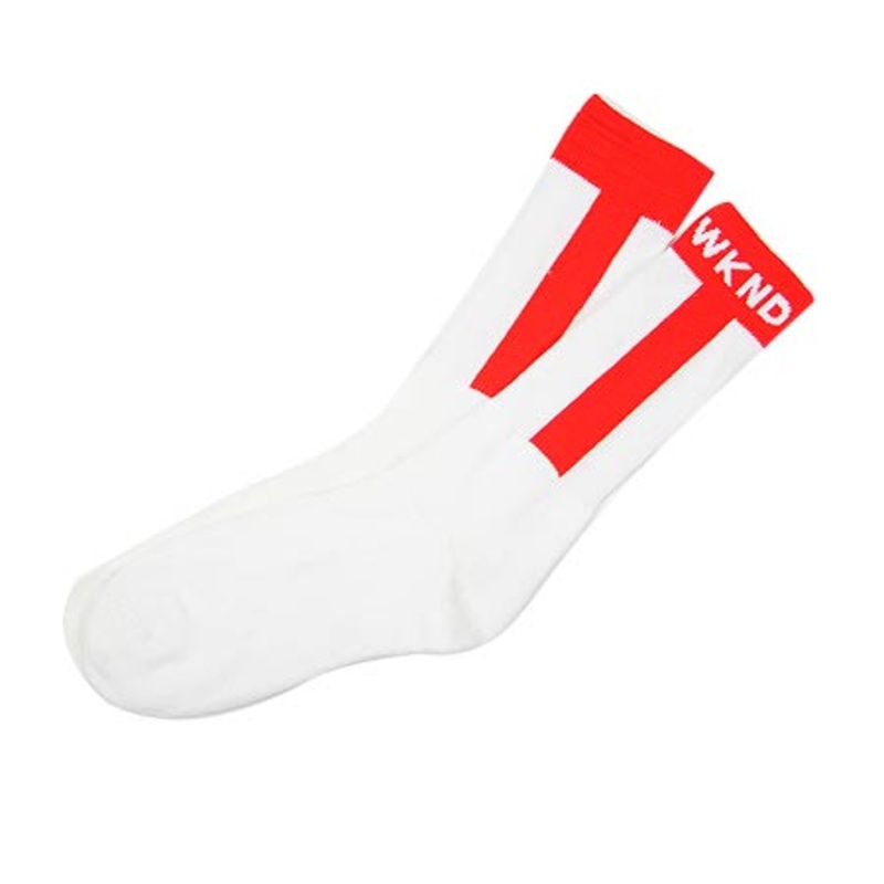 WKND Skateboards Baseball Crew Socks White/ Red One size fits all