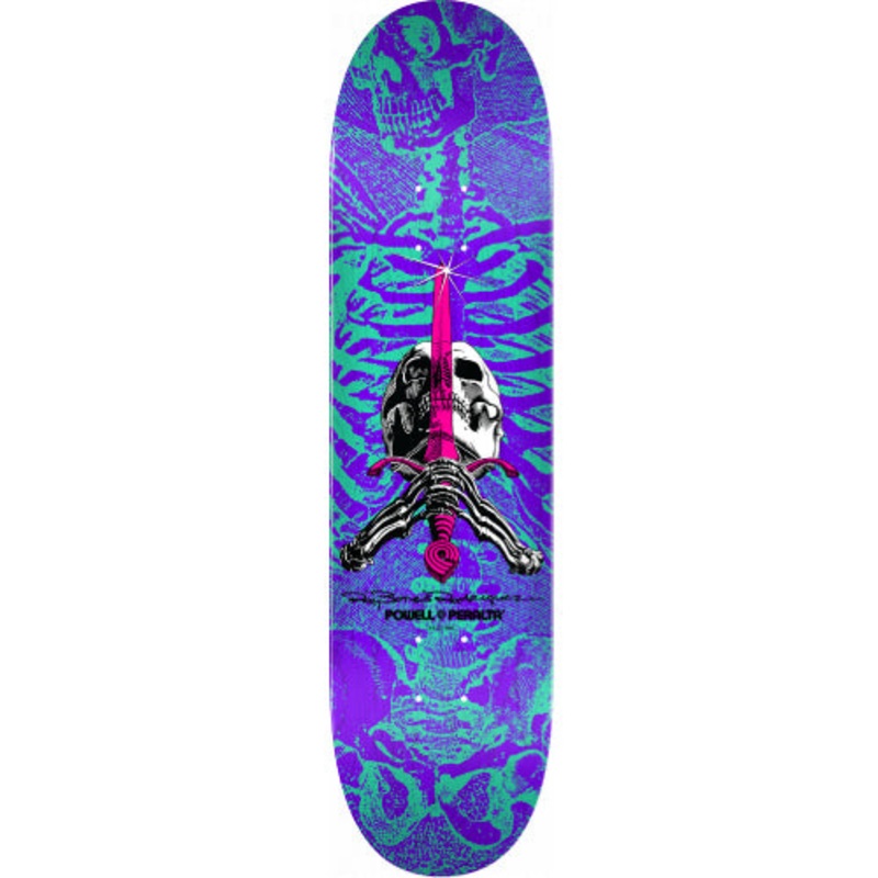 Powell Peralta Rodriguez Skull and Sword Skateboard Deck Turquoise, Purple 8.25″ 8.25″