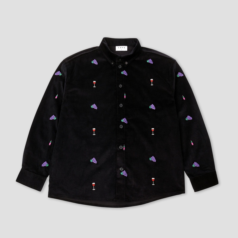 Skateboard Cafe Vino Corduroy Embroidered Shirt Black Small