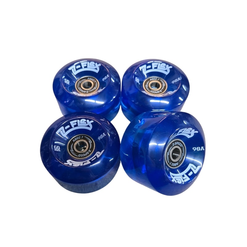 Z Flex Skateboard Wheels 60mm 90a with BEARINGS  ~TRANSLUCENT BLUE~