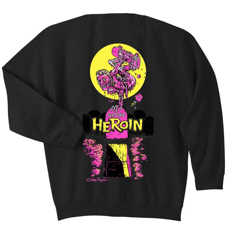 Heroin Skateboards “Zombie” Black Crew Neck Small