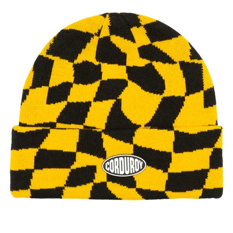 Corduroy Wavy Check Beanie – Yellow Yellow
