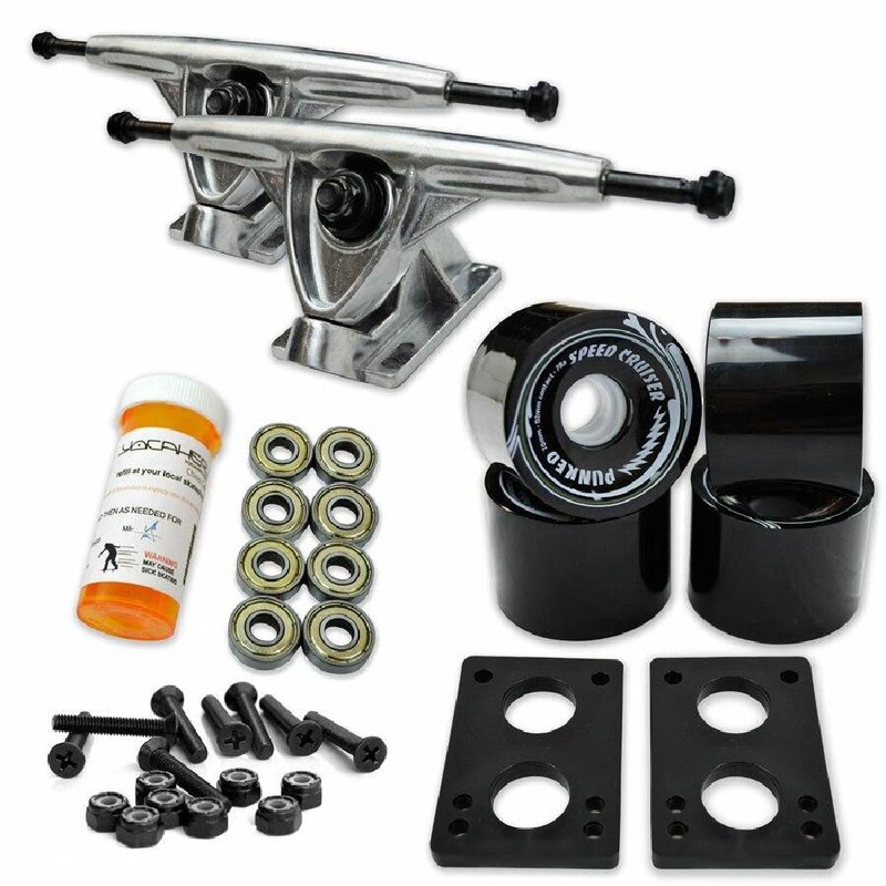 Longboard Starter Combo Kit – with 70mm Wheels – Chrome Trucks Black