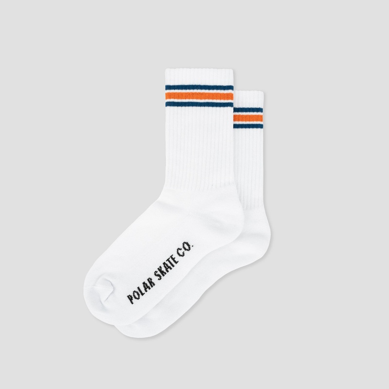 Polar Skate Co Rib Socks Stripe White / Blue / Orange UK3-5