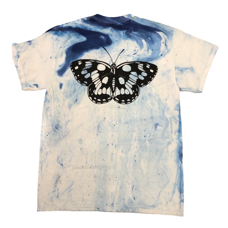 RELIEF BUTTERFLY MARBLE TIE DYE TEE BLUE S