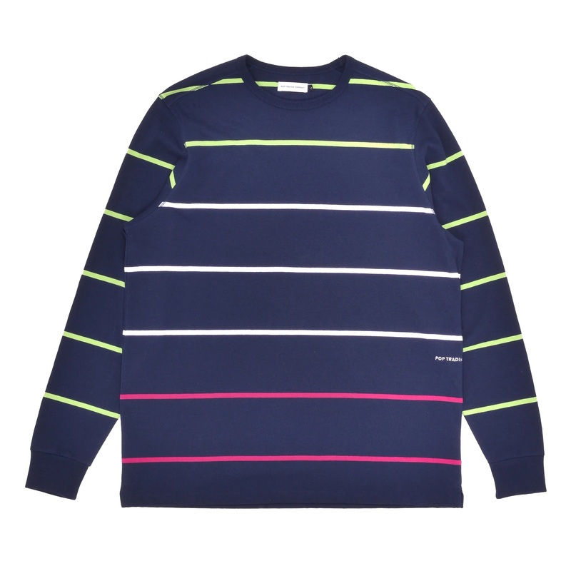 Pop Trading Co Striped L/S Shirt Navy M