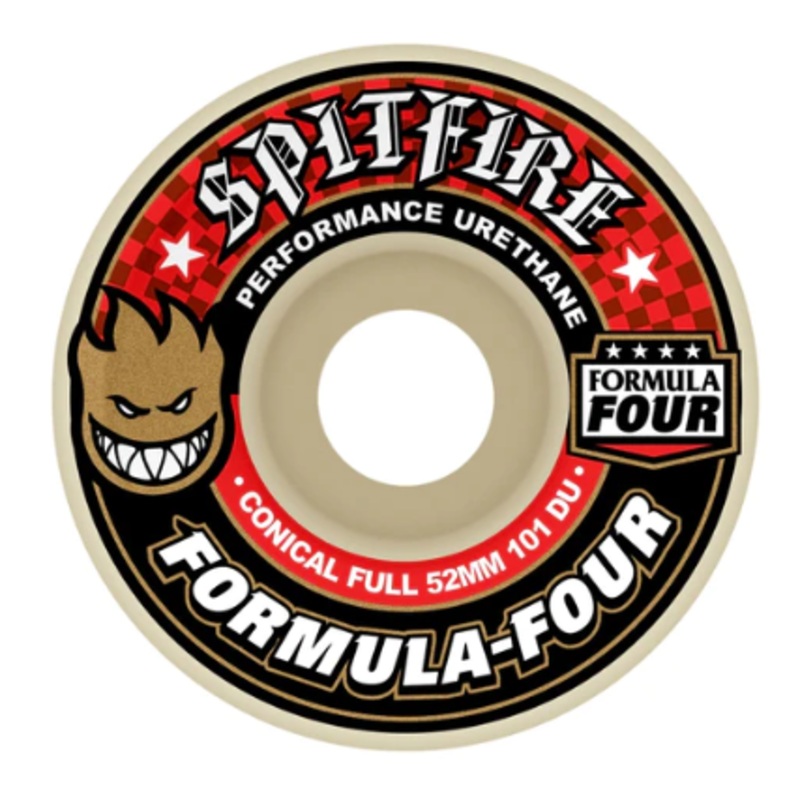 Spitfire 101a Duro Formula Four Conical Full Skateboard Wheels – Multiple sizes 52mm Red