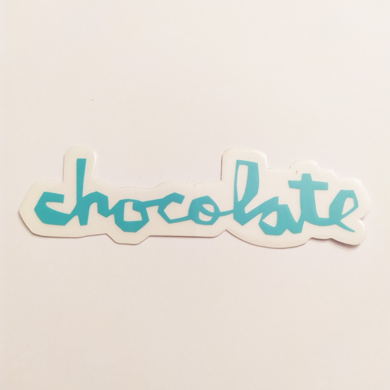 Chocolate Chunk Logo Skateboard Sticker – Aqua – 8cm across approx