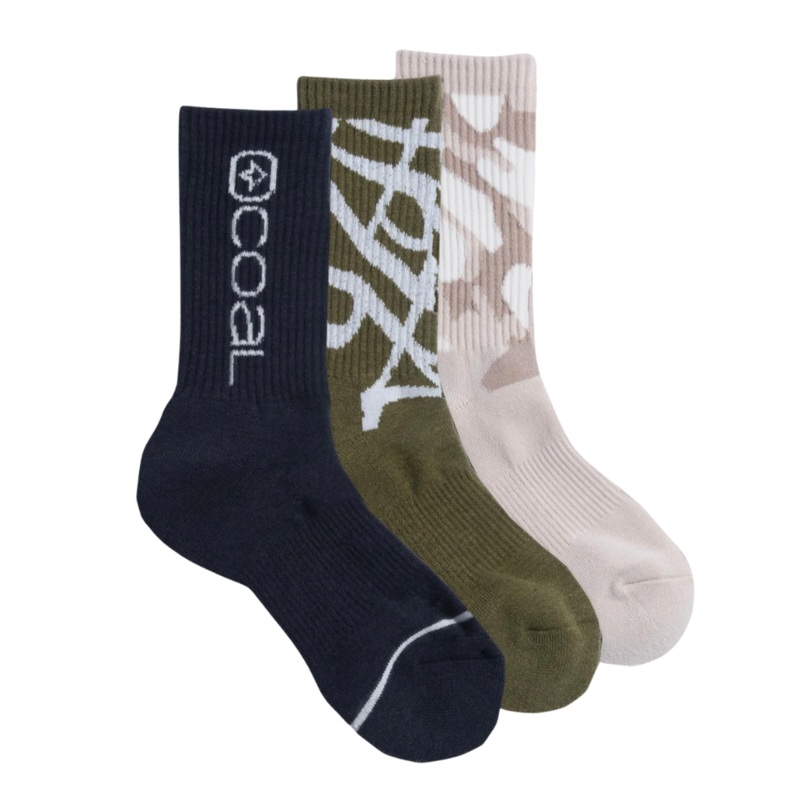 Coal Everyday Crew 3 Pack Print Socks Black/Olive/Khaki LG/XL