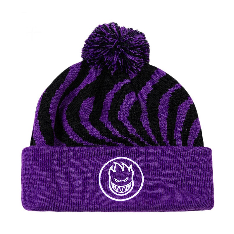 Spitfire Cuff Beanie Classic Swirl Pom – Purple / Black