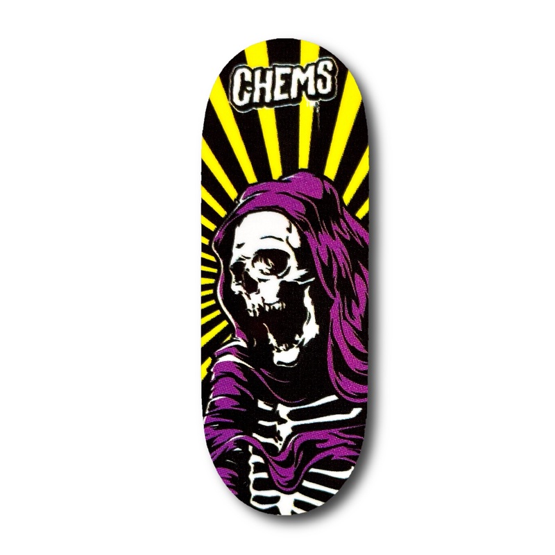 Chems Yellow Background Purple Rising Reaper Fingerboard Deck 29mm Mid-Pro Popsicle