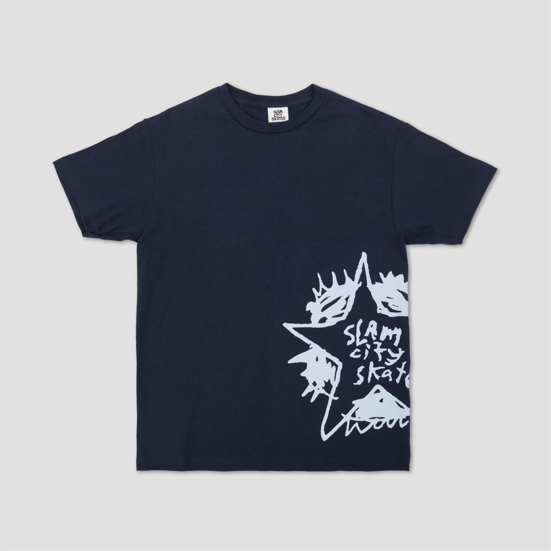 Slam City Skates Side Swank Star T-Shirt Navy Small