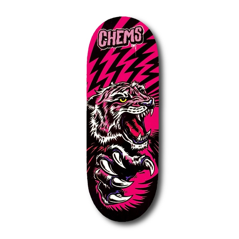 Chems Pink Background Pink Tiger Fingerboard Deck 29mm Mid-Pro Popsicle