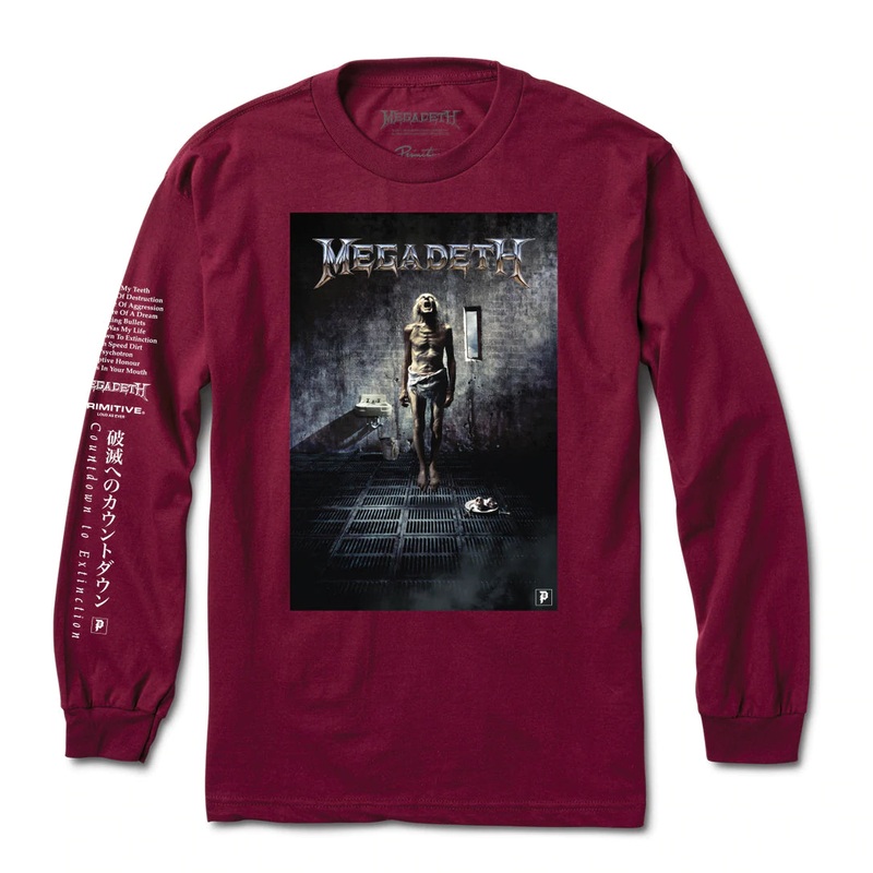 Primitive x MegaDeath Skin L/S T Shirt Burgundy S