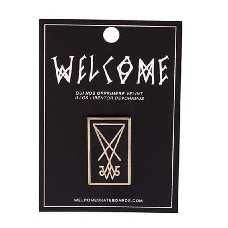Welcome Skateboards Symbol Hard Enamel Pin Black/ Gold 1.25″