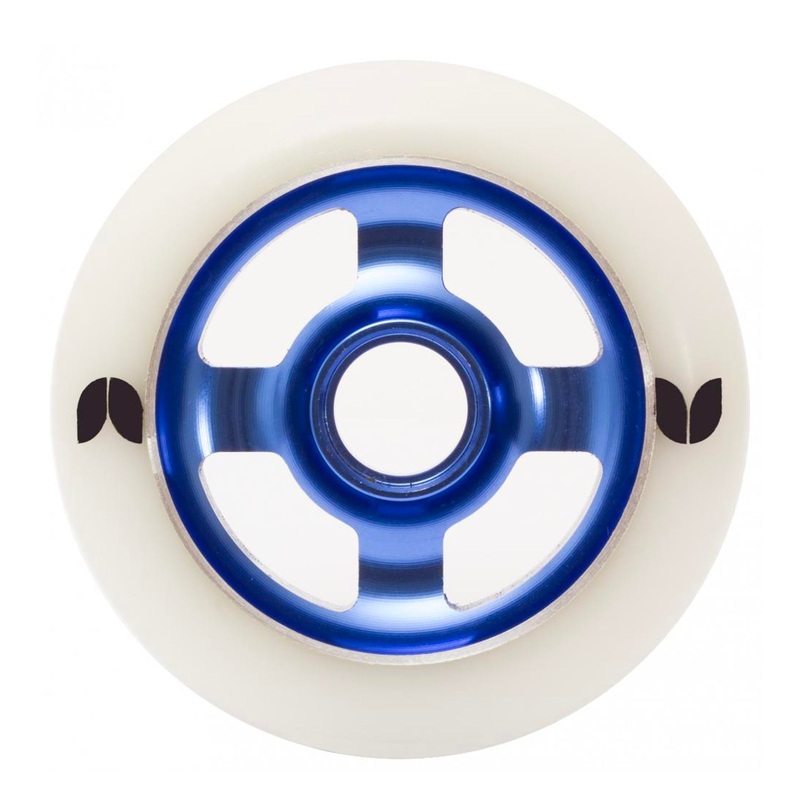 Blazer Pro – 100mm – Stormer 4 Spoke Aluminium Core Scooter Wheel – White / Blue