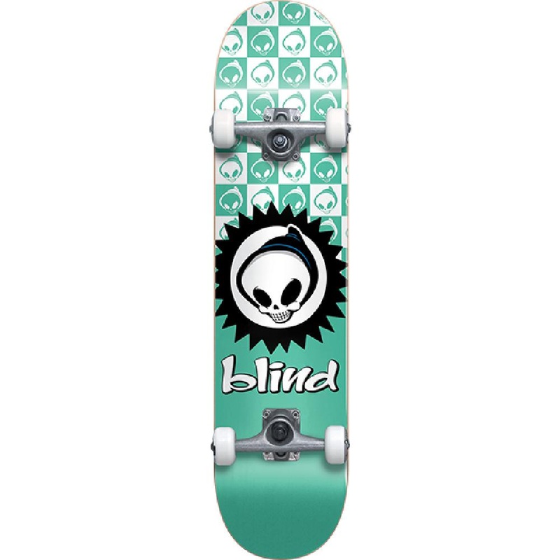 Blind Teal Checkered Reaper Youth First Push 7.37 Skateboard Complete