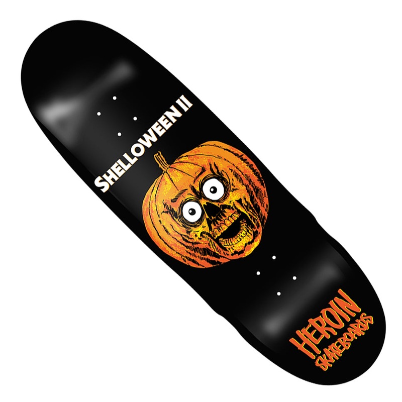 Heroin Skateboards Shelloween II Shaped Deck Dipped Black 9.625 x 31.75 WB:14.5