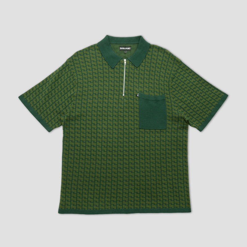 PassPort Drain Knit Shortsleeve Polo Forest Green Small