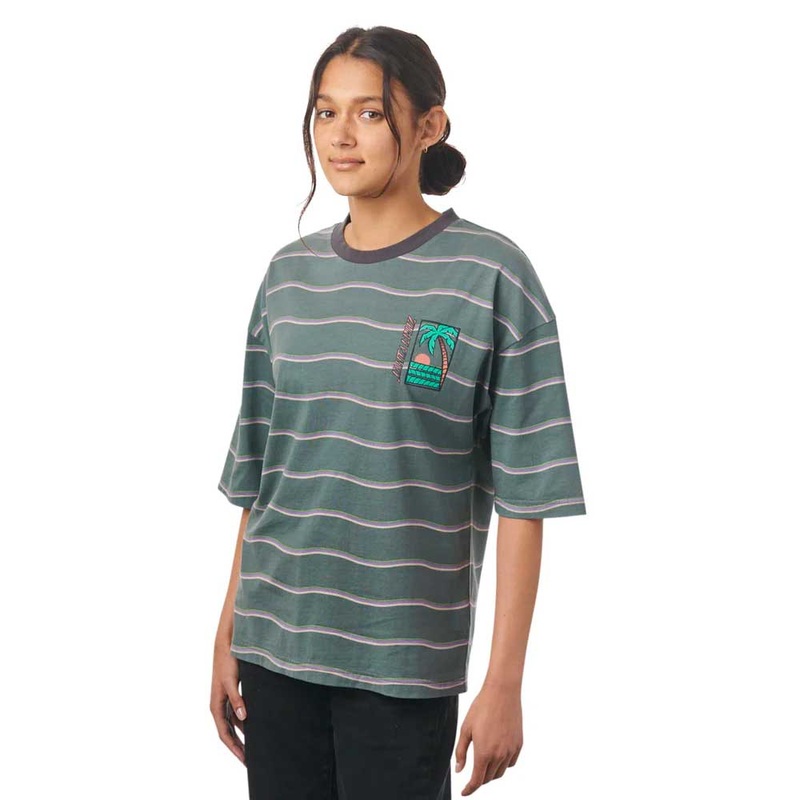 Santa Cruz Women’s Paradise Break Short Sleeve Ringer T-Shirt – Faded Black Small Faded Black